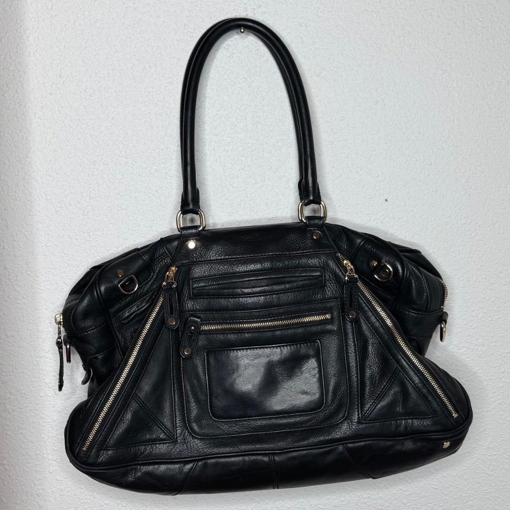 Rebecca Minkoff Black Leather Moto Weekender Satchel | Rare, VTG Y2K